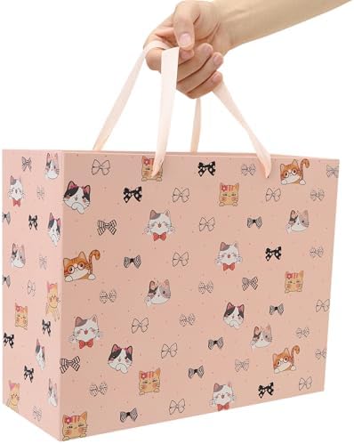 Set de Bolsa de Regalo Grande para Gato y Lazo de 13'' Wishinside con Manijas, Tarjeta de Felicitación, Papel de Seda Rosa y Stickers para - imagen 6