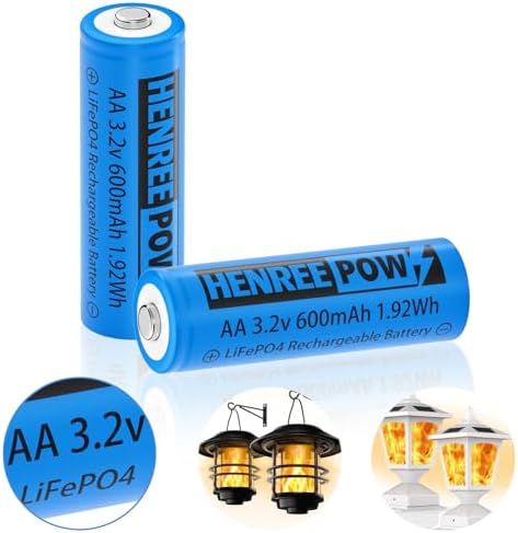 Batería Recargable Henreepow AA 3.2v 600mAh LiFePo4, Baterías AA de Baja Autodescarga para Luces Solares (Paquete de 2) - imagen 1