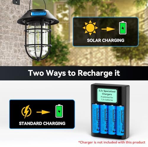 Batería Recargable Henreepow AA 3.2v 600mAh LiFePo4, Baterías AA de Baja Autodescarga para Luces Solares (Paquete de 2) - imagen 5