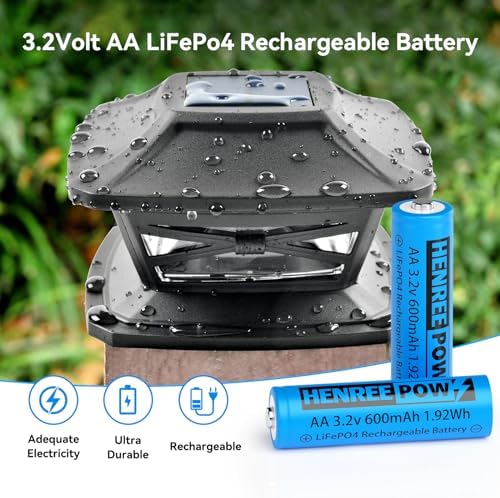 Batería Recargable Henreepow AA 3.2v 600mAh LiFePo4, Baterías AA de Baja Autodescarga para Luces Solares (Paquete de 2) - imagen 6