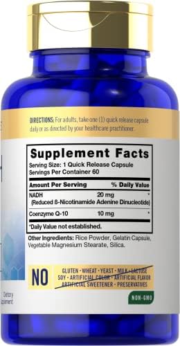 Suplemento Carlyle NADH CoQ10 | 20 mg | 60 Cápsulas | Mega Potencia | Sin OGM, Libre de Gluten - imagen 2