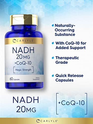 Suplemento Carlyle NADH CoQ10 | 20 mg | 60 Cápsulas | Mega Potencia | Sin OGM, Libre de Gluten - imagen 3