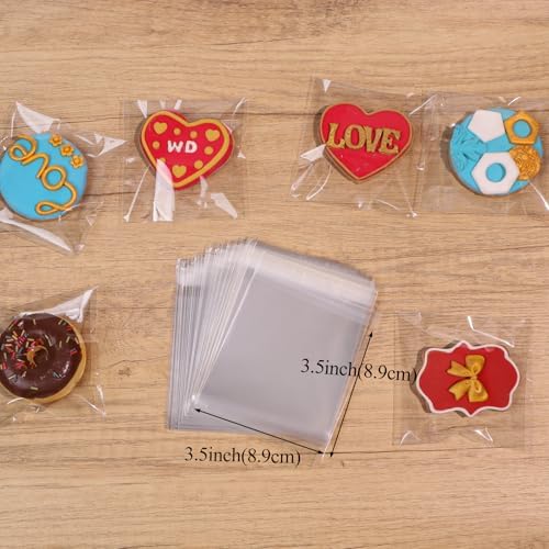 Bolsas de Celofán Autoadhesivas TEMLQPACK de 3.5 x 3.5 Pulgadas - 100 Piezas para Galletas, Macarons, Brownies, Donas y Regalos de Fiesta - imagen 3