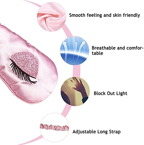 Máscara de Sueño Ulbemoll de Seda, Antifaz Satinado Suave y Transpirable para Viajes, Regalo para Mujeres y Niñas - Rosa - imagen 3
