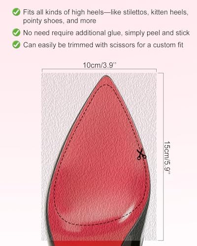 Protector de Suela para Zapatos Snqqmtt - Paquete de 8, Autoadhesivo, Antideslizante y Resistente para Tacones, para Zapatos de Suela Roja (15 x 10 - imagen 2