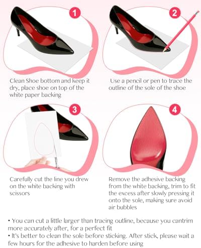 Protector de Suela para Zapatos Snqqmtt - Paquete de 8, Autoadhesivo, Antideslizante y Resistente para Tacones, para Zapatos de Suela Roja (15 x 10 - imagen 5