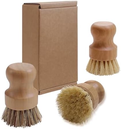 Cepillo de Madera ABuYanOIn para Fregar Platos - Set de 3 Estropajos de Fibra Natural para Limpiar Ollas, Fregaderos y Verduras - imagen 2
