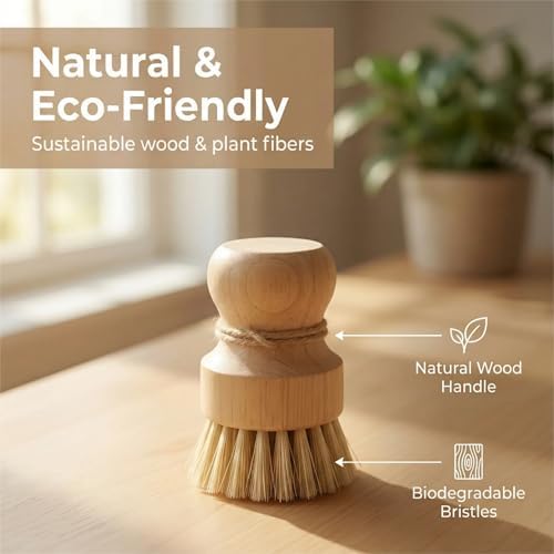 Cepillo de Madera ABuYanOIn para Fregar Platos - Set de 3 Estropajos de Fibra Natural para Limpiar Ollas, Fregaderos y Verduras - imagen 4