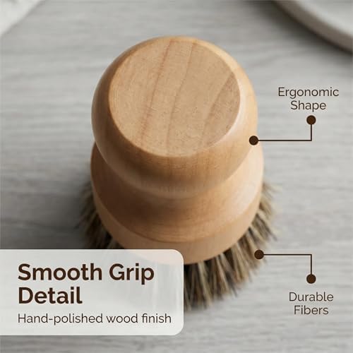Cepillo de Madera ABuYanOIn para Fregar Platos - Set de 3 Estropajos de Fibra Natural para Limpiar Ollas, Fregaderos y Verduras - imagen 5