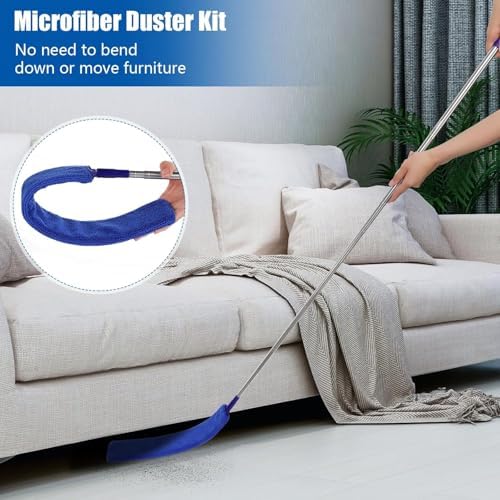 Cepillo Limpiador Retráctil para Grietas con Mango Extensible (30 a 100 pulgadas), Herramientas de Limpieza con 3 Paños de Microfibra, Duster - imagen 4