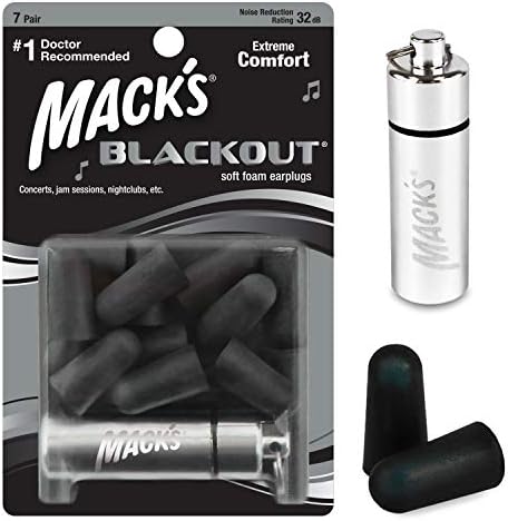 Tapones para oídos Mack's Blackout de espuma suave, 7 pares con estuche de viaje - 32 dB NRR más alto, cómodos para conciertos, clubes y eventos - imagen 1