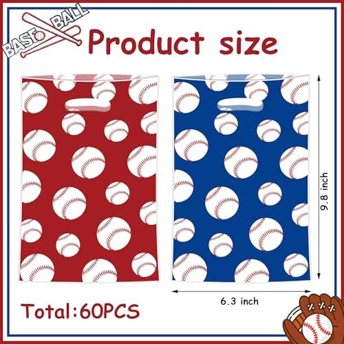 60 Bolsas de Plástico para Fiesta de Béisbol con Asa, Tema de Béisbol, Regalos y Dulces, 60 Piezas, Rojo y Azul, Suministros para Cumpleaños de - imagen 2