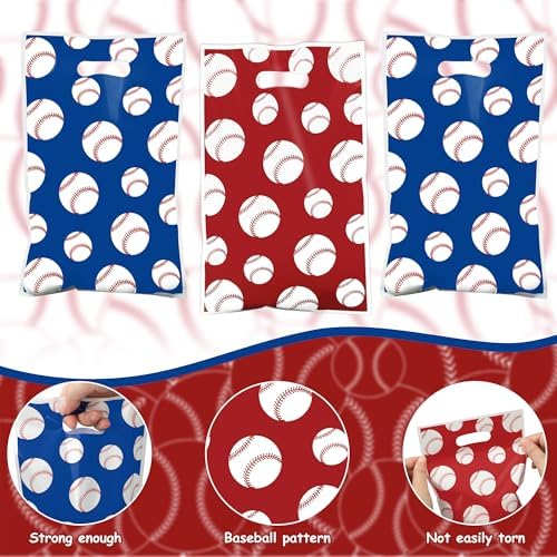 60 Bolsas de Plástico para Fiesta de Béisbol con Asa, Tema de Béisbol, Regalos y Dulces, 60 Piezas, Rojo y Azul, Suministros para Cumpleaños de - imagen 3