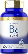 Carlyle Vitamina B6 | 25 mg | 250 Tabletas | Suplemento para Hombres y Mujeres | como Piridoxina Hidrocloruro | Vegetariano, No Transgénico y Sin - imagen 1
