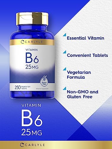 Carlyle Vitamina B6 | 25 mg | 250 Tabletas | Suplemento para Hombres y Mujeres | como Piridoxina Hidrocloruro | Vegetariano, No Transgénico y Sin - imagen 3