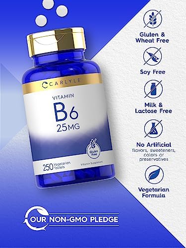 Carlyle Vitamina B6 | 25 mg | 250 Tabletas | Suplemento para Hombres y Mujeres | como Piridoxina Hidrocloruro | Vegetariano, No Transgénico y Sin - imagen 4