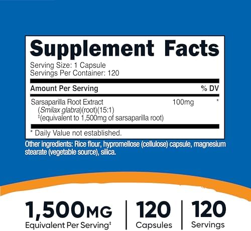 Extracto de Raíz de Sarsaparilla Nutricost 120 Cápsulas - 120 Porciones por Botella, Vegano, Sin OGM, Sin Gluten - imagen 2