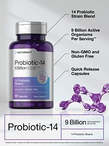 Probioticos Horbäach para Hombres y Mujeres | 14 Cepas para la Salud Digestiva | 9 Mil Millones de UFC | 90 Cápsulas | Suplemento Sin OGM y Libre de - imagen 3