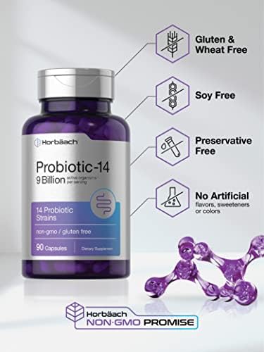 Probioticos Horbäach para Hombres y Mujeres | 14 Cepas para la Salud Digestiva | 9 Mil Millones de UFC | 90 Cápsulas | Suplemento Sin OGM y Libre de - imagen 4