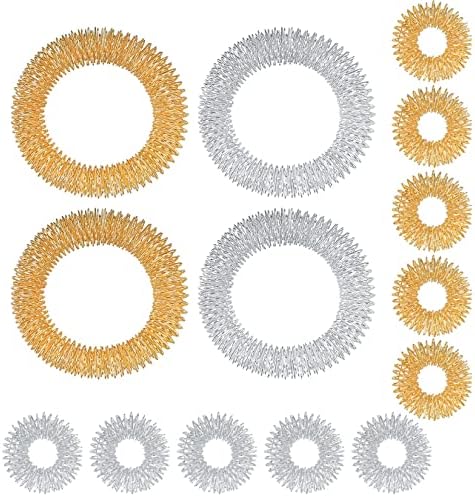 Anillos Sensoriales con Púas HexinYigjly, 14 Piezas (10 Anillos de Acupresión, 4 Pulseras), Alivio de Estrés para Adolescentes y Adultos, Oro y Plata - imagen 1