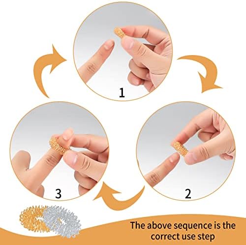 Anillos Sensoriales con Púas HexinYigjly, 14 Piezas (10 Anillos de Acupresión, 4 Pulseras), Alivio de Estrés para Adolescentes y Adultos, Oro y Plata - imagen 4