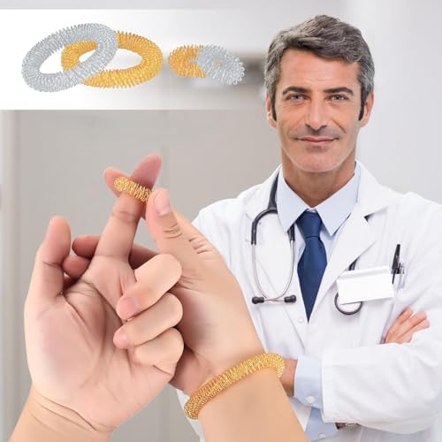 Anillos Sensoriales con Púas HexinYigjly, 14 Piezas (10 Anillos de Acupresión, 4 Pulseras), Alivio de Estrés para Adolescentes y Adultos, Oro y Plata - imagen 6