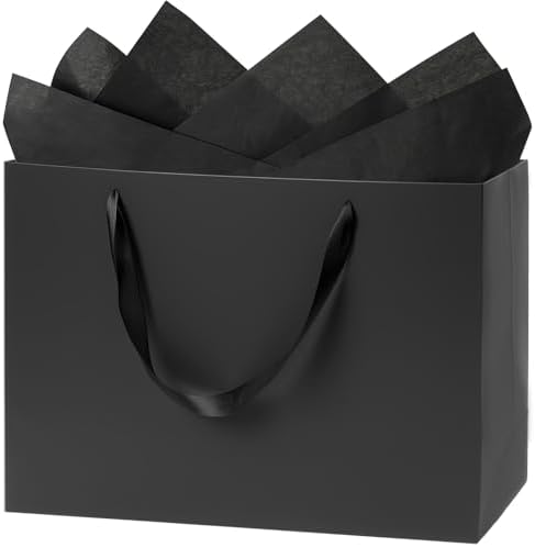 Bolsas de Regalo Negras Extra Grandes Shintop de 3 Piezas con Asa, 15.7 x 11.3 x 5.5 in, Reutilizables con Papel de Seda para Hombres, Cumpleaños, - imagen 1