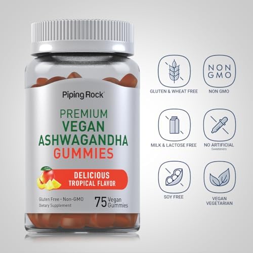 Gomitas de Ashwagandha Piping Rock | 75 piezas | Para Mujeres y Hombres | Sabor Tropical | Fórmula Vegana | Sin OGM, Sin Gluten - imagen 3
