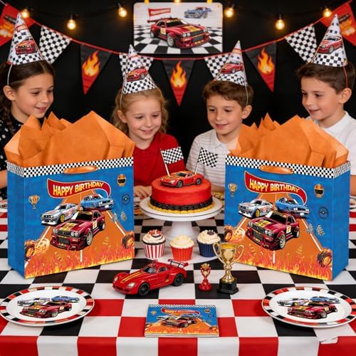 Bolsa de Regalo Nefrayd para Cumpleaños de Carros, Incluye Tarjeta y Papel de Seda, Decoraciones para Fiesta de Carreras, Suministros para Fiesta - imagen 5