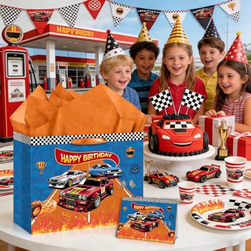 Bolsa de Regalo Nefrayd para Cumpleaños de Carros, Incluye Tarjeta y Papel de Seda, Decoraciones para Fiesta de Carreras, Suministros para Fiesta - imagen 7
