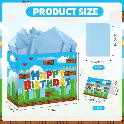 Bolsa de Regalo de Videojuegos para Cumpleaños - Bolsa Temática de Juegos con Tarjeta, Papel de Seda y Papel de Regalo - Decoraciones para Fiestas de - imagen 3