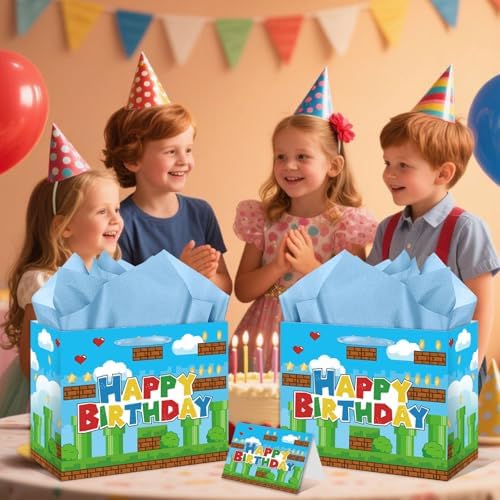 Bolsa de Regalo de Videojuegos para Cumpleaños - Bolsa Temática de Juegos con Tarjeta, Papel de Seda y Papel de Regalo - Decoraciones para Fiestas de - imagen 4