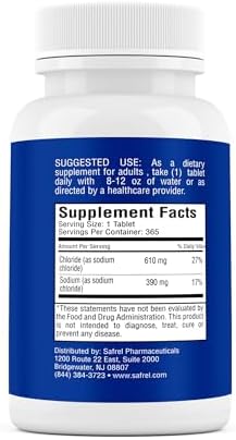Tabletas de Cloruro de Sodio Safrel 1000 mg | 365 Tabletas | Suplemento de Electrolitos | Bebida Hidratante | Vegano y Sin Gluten | Hecho en EE. UU. - imagen 2