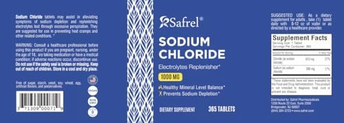 Tabletas de Cloruro de Sodio Safrel 1000 mg | 365 Tabletas | Suplemento de Electrolitos | Bebida Hidratante | Vegano y Sin Gluten | Hecho en EE. UU. - imagen 4