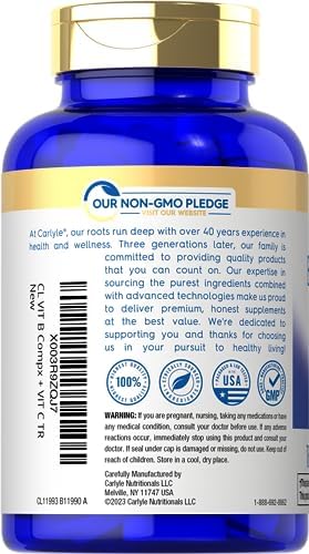 Carlyle Complejo B de Estrés con Vitamina C | 180 Tabletas | B6, B12, Folato, Biotina | Suplemento Vegetariano, No Transgénico y Sin Gluten - imagen 3
