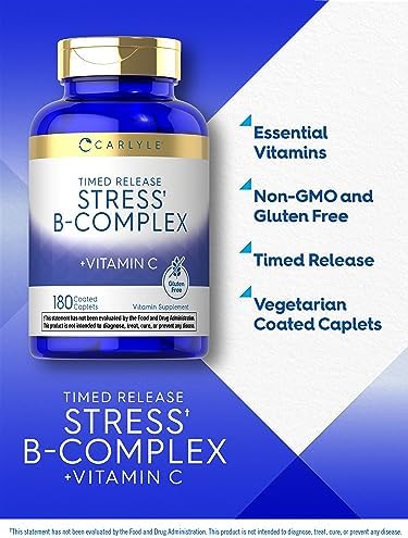 Carlyle Complejo B de Estrés con Vitamina C | 180 Tabletas | B6, B12, Folato, Biotina | Suplemento Vegetariano, No Transgénico y Sin Gluten - imagen 4