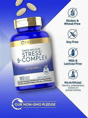 Carlyle Complejo B de Estrés con Vitamina C | 180 Tabletas | B6, B12, Folato, Biotina | Suplemento Vegetariano, No Transgénico y Sin Gluten - imagen 5