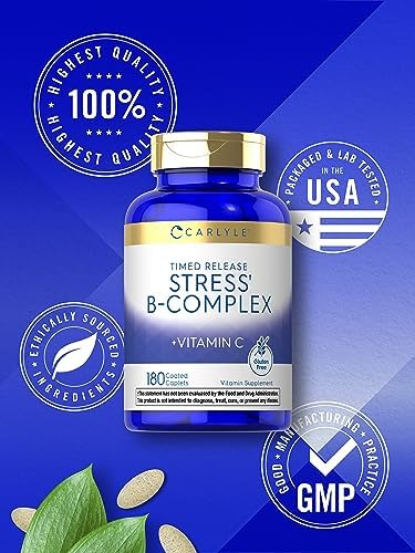 Carlyle Complejo B de Estrés con Vitamina C | 180 Tabletas | B6, B12, Folato, Biotina | Suplemento Vegetariano, No Transgénico y Sin Gluten - imagen 6