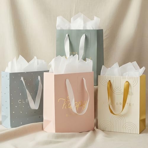 Set de 4 Bolsas de Regalo Bonitas para Cumpleaños - Tamaño Mediano de 9 con Asas, Incluye Papel de Seda, Tarjetas y Stickers - Reutilizables para - imagen 1