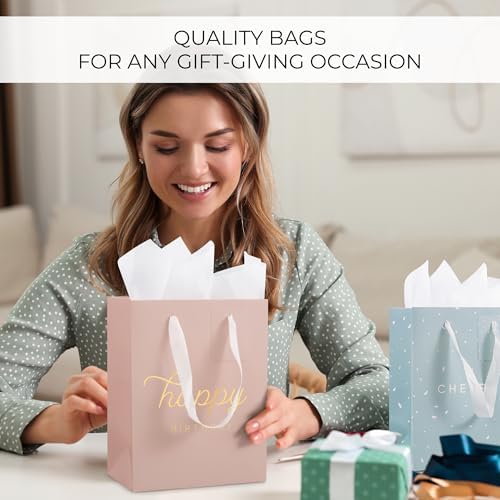 Set de 4 Bolsas de Regalo Bonitas para Cumpleaños - Tamaño Mediano de 9 con Asas, Incluye Papel de Seda, Tarjetas y Stickers - Reutilizables para - imagen 2