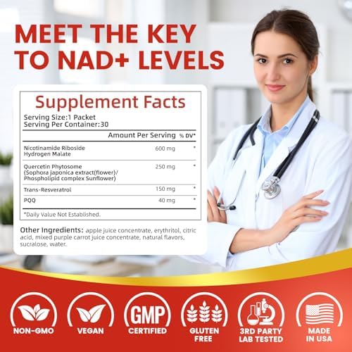 Suplemento de NAD NIUSISE, Líquido de NAD+ 1000mg, Fórmula Mejorada con PQQ, Nicotinamida Ribósido y Resveratrol, Apoyo Avanzado Antienvejecimiento - imagen 2