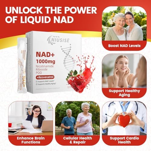 Suplemento de NAD NIUSISE, Líquido de NAD+ 1000mg, Fórmula Mejorada con PQQ, Nicotinamida Ribósido y Resveratrol, Apoyo Avanzado Antienvejecimiento - imagen 3
