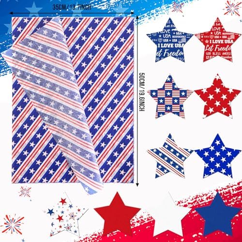 Papel de Regalo Patriótico SANNIX 100 Hojas 4 de Julio Rojo, Azul y Blanco con Estrellas para Decoración de Fiestas y Manualidades 19.7 × 13.8 - imagen 2