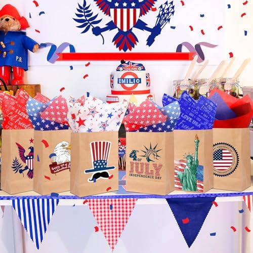 Papel de Regalo Patriótico SANNIX 100 Hojas 4 de Julio Rojo, Azul y Blanco con Estrellas para Decoración de Fiestas y Manualidades 19.7 × 13.8 - imagen 4