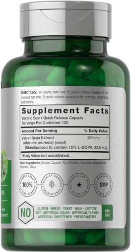 Suplemento de Dopa Mucuna Horbäach | 120 Cápsulas | Extracto de Frijol Terciopelo | 15% L-Dopa | Sin OGM y Sin Gluten - imagen 2