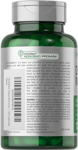 Suplemento de Dopa Mucuna Horbäach | 120 Cápsulas | Extracto de Frijol Terciopelo | 15% L-Dopa | Sin OGM y Sin Gluten - imagen 3