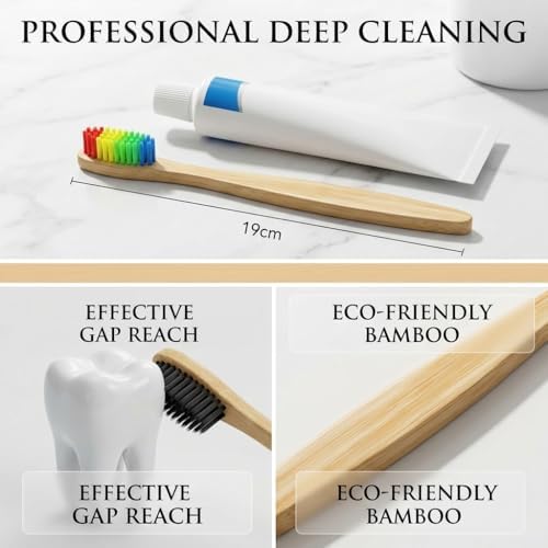 Cepillos de Dientes de Bambú Sumshy en 10 Colores Vibrantes | Cerdas Suaves Sin BPA | Eco-Friendly y Biodegradables | Cepillo de Madera Natural - - imagen 2