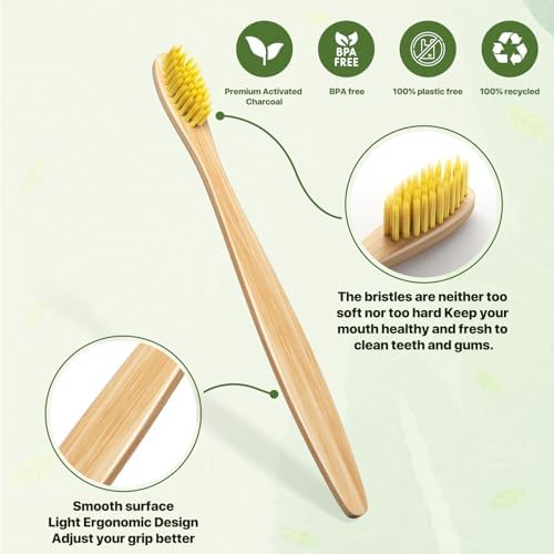 Cepillos de Dientes de Bambú Sumshy en 10 Colores Vibrantes | Cerdas Suaves Sin BPA | Eco-Friendly y Biodegradables | Cepillo de Madera Natural - - imagen 4