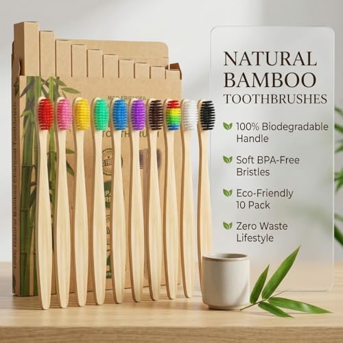 Cepillos de Dientes de Bambú Sumshy en 10 Colores Vibrantes | Cerdas Suaves Sin BPA | Eco-Friendly y Biodegradables | Cepillo de Madera Natural - - imagen 5