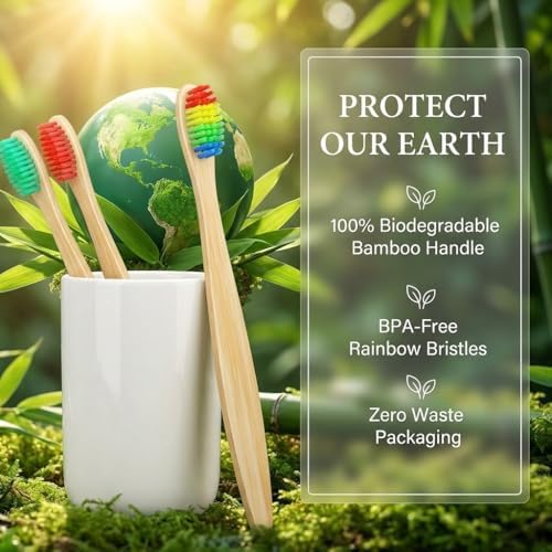 Cepillos de Dientes de Bambú Sumshy en 10 Colores Vibrantes | Cerdas Suaves Sin BPA | Eco-Friendly y Biodegradables | Cepillo de Madera Natural - - imagen 6